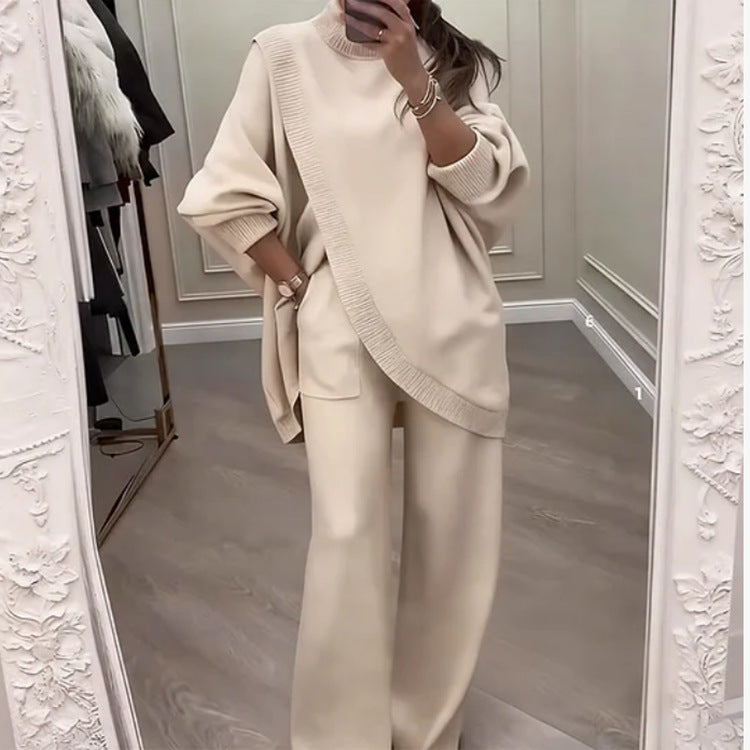 🔥 49% zniżki! Nowość! Dwuczęściowy komplet damski – asymetryczny sweter + spodnie z szerokimi nogawkami, luźny krój, miękki materiał, superwygodny👚 Darmowa wysyłka✨