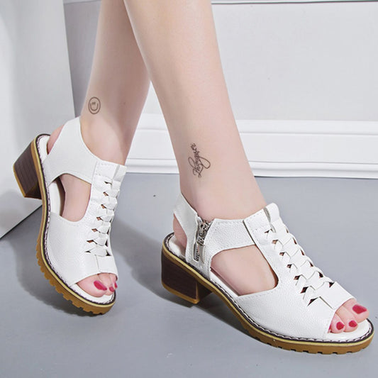 💟【35-41】Klasyczne skórzane sandały damskie na grubej platformie