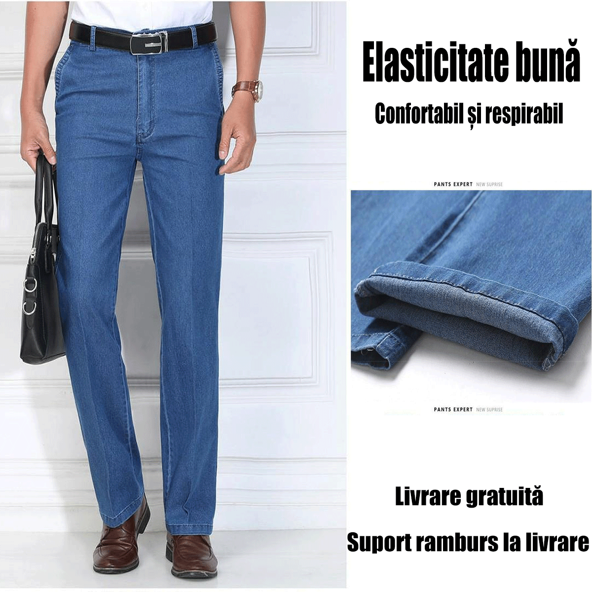 🙋♂️👖2025 noi blugi pentru bărbați cu talie înaltă, elastic, respirabili