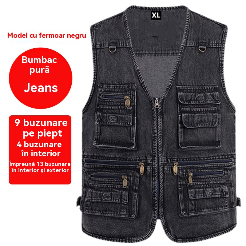 š„ćXL-7XLć2025 VestÄ din denim cu multe buzunare pentru bÄrbaČi