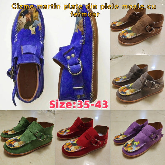 【35-43】Martin cizme din piele moale fermoar plat pantofi de dama la modă