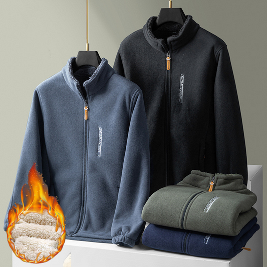 Męska kurtka polarowa (XL-6XL), ze stójką, zapinana na zamek, luźna i wygodna.