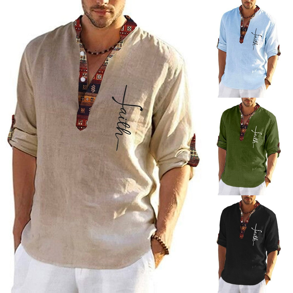 💥👔T-shirt pentru bărbați, de marime mare, din bumbac, cămăși cu decolteu în V
