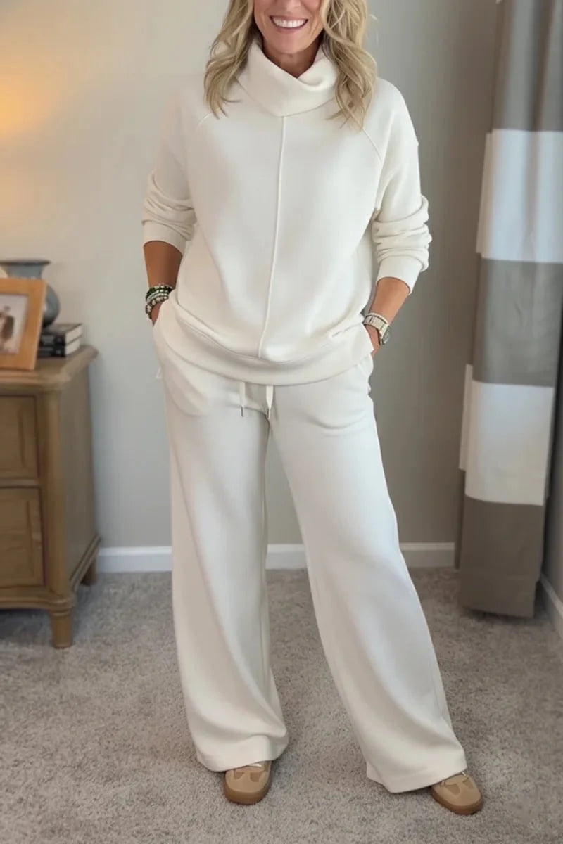 🍂🐏Novi zimski kvalitetni ženski casual set, minimalistički pulover s visokim vratom + ravne casual hlače🔥