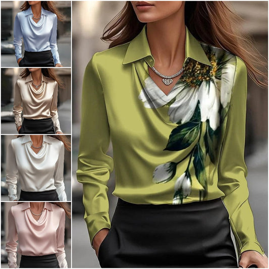 🔥✨Cămașă simplă pentru femei cu imprimeu și guler răsturnat