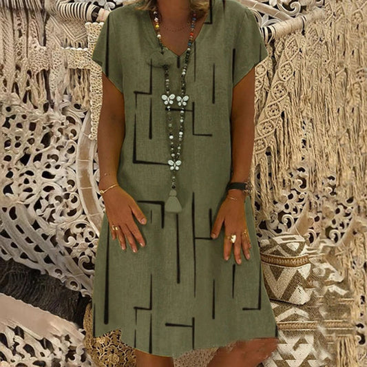 👗【S-5XL】Nova pamučna haljina s V-izrezom i printom