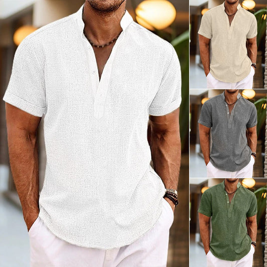 【S-3XL】 Modna męska koszula z krótkim rękawem w jednolitym kolorze
