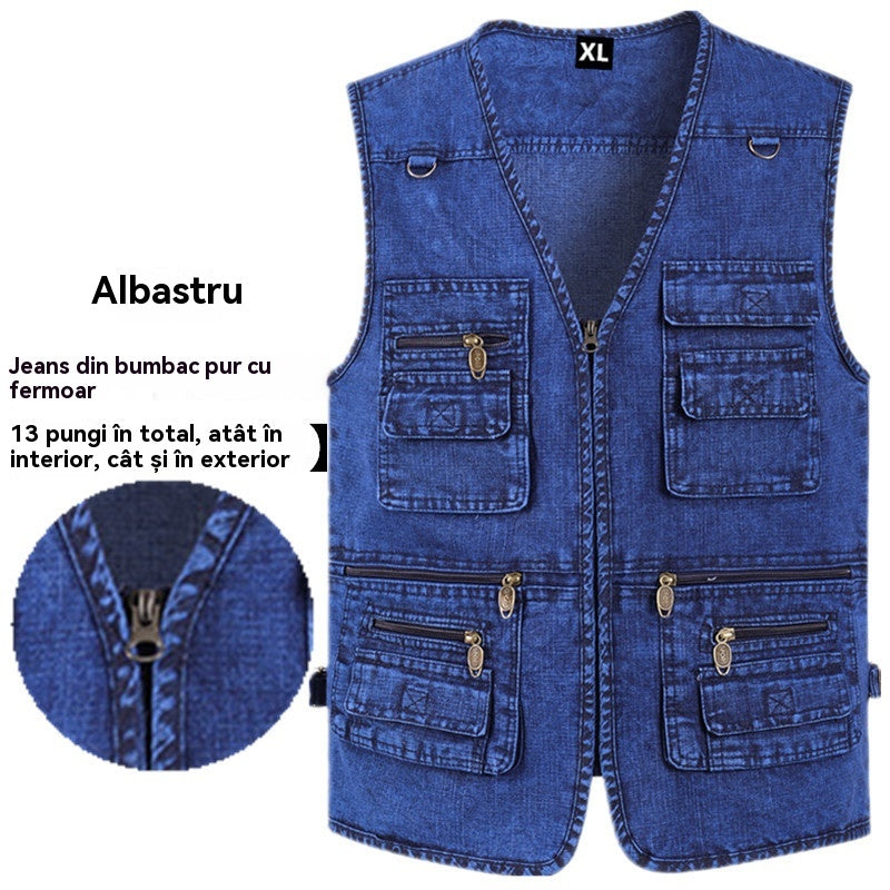 š„ćXL-7XLć2025 VestÄ din denim cu multe buzunare pentru bÄrbaČi