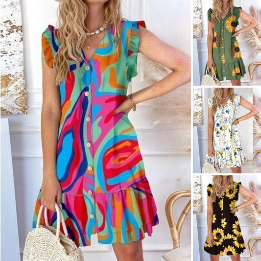 【S-2XL】2025 Rochie nouă cu decolteu în V cu imprimeu liber