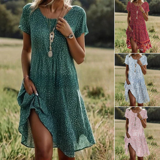 💖【S-3XL】👗2025 Nova ljetna ležerna haljina s okruglim izrezom i printom