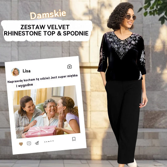 🍁🍂 【50% popust】💜 Ženski žametni komplet topa in hlač s kristali