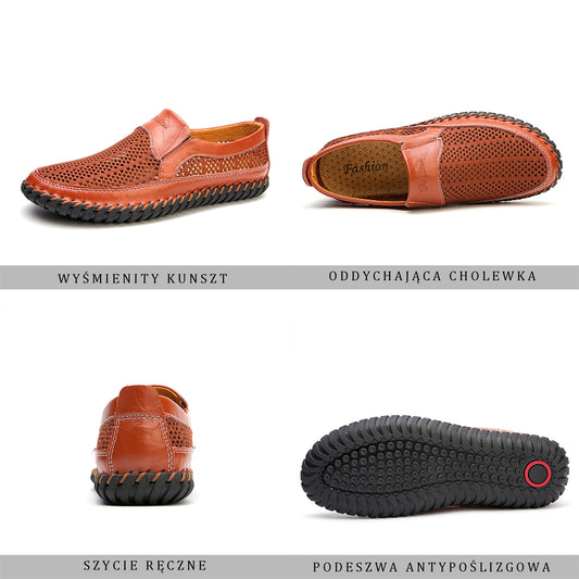 【38-48】👞Nowe męskie buty ze skóry siatkowej na wiosnę i lato - duże rozmiary - prawdziwa skóra bydlęca, odporne na pot i nieprzyjemny zapach, oddychające i wygodne