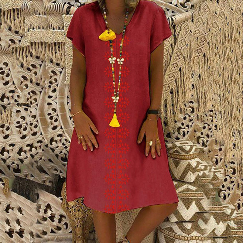 👗【S-5XL】Rochie din bumbac cu imprimeu și decolteu în V