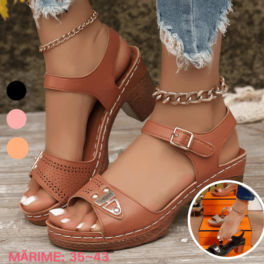 🌈👡【36~43】Damskie sandały na grubym obcasie, modne odkryte palce na wysokim obcasie, ażurowy design modne szpilki