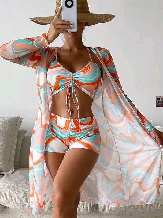 🏖️👙🌴【S-XL】Set de costume de baie cu imprimeu pentru vacanța la plajă 2025