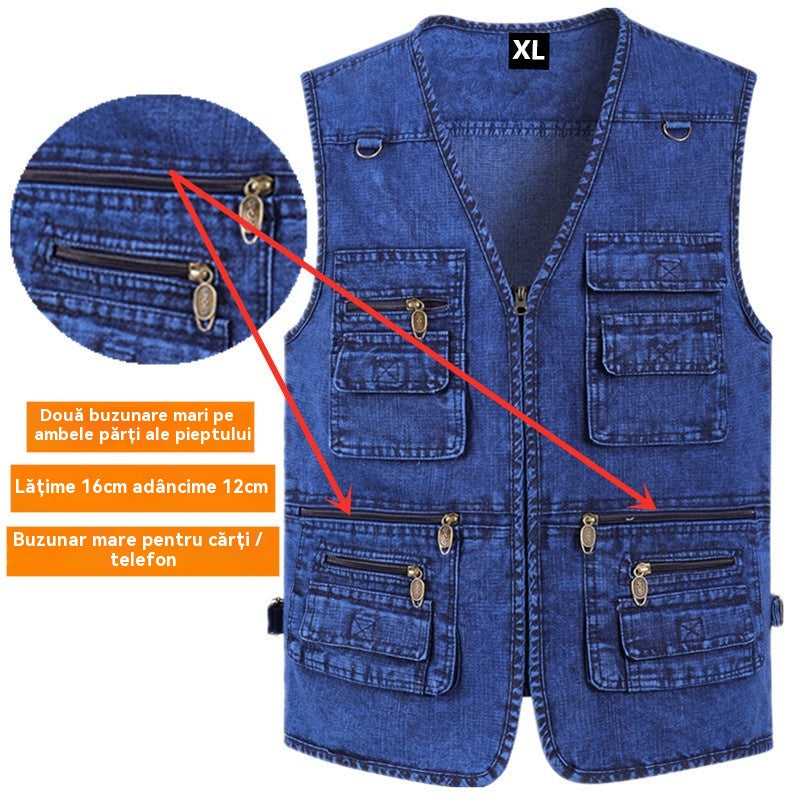š„ćXL-7XLć2025 VestÄ din denim cu multe buzunare pentru bÄrbaČi