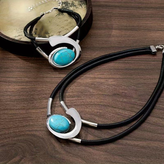 ✨🔥【Compra uno y llévate otro gratis】Conjunto de collar y pulsera de piedras preciosas de estilo bohemio