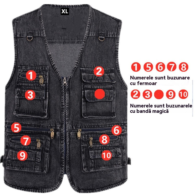 š„ćXL-7XLć2025 VestÄ din denim cu multe buzunare pentru bÄrbaČi