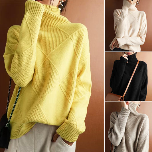 🔥💟【S-2XL】 2025 nowy damski luźny kaszmirowy sweter z golfem na jesień i zimę