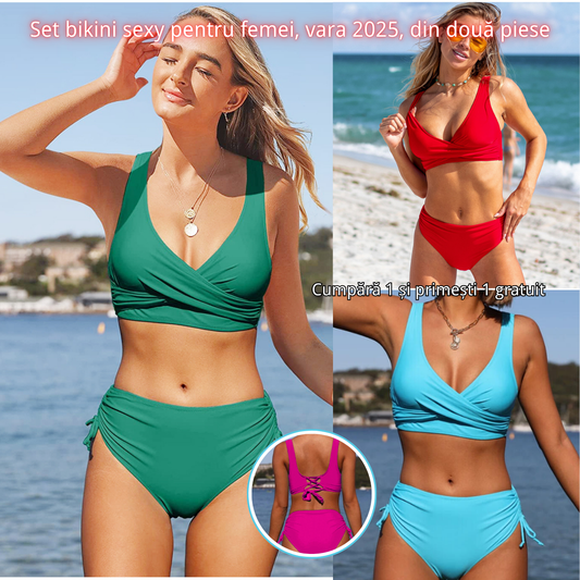 🏖️👙【Ofertă de produse noi】🌴【S-3XL】Costum de baie bikini pentru femei, stil nou, vara 2025, culoare uni, confortabil, respirabil, cu uscare rapidă.