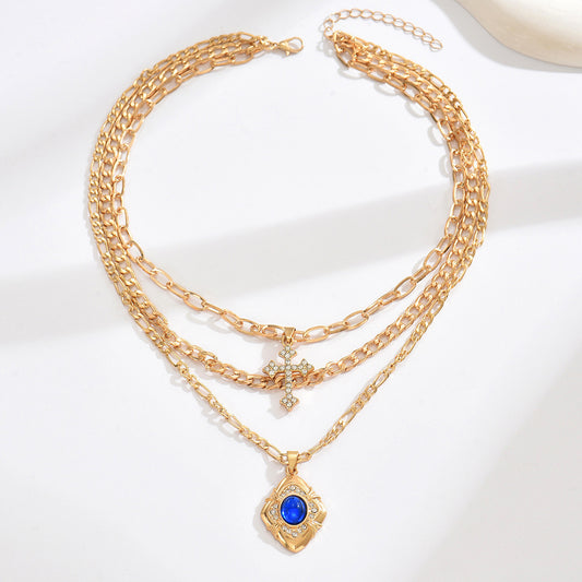 ✨🔥 Colier pătrat cu piatră prețioasă albastră New niche