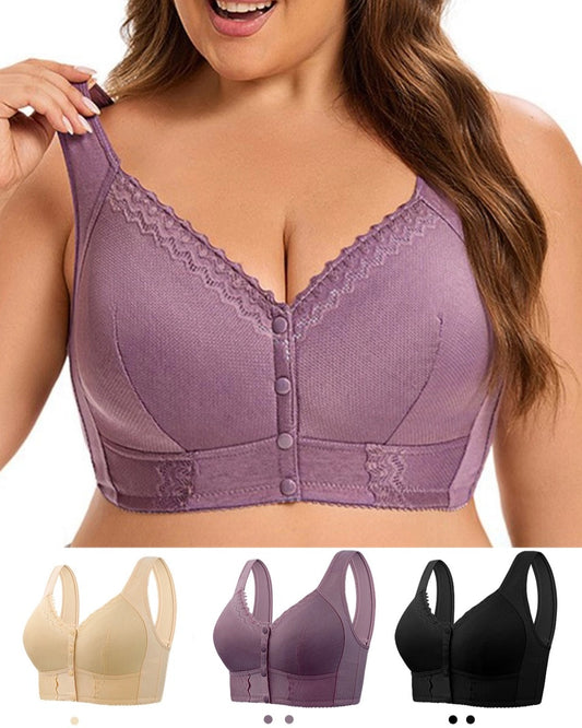 (3 szt)💕🎁【45kg-155kg】Oversized oddychający biustonosz z miękkiej bawełny, zapinany z przodu na guziki