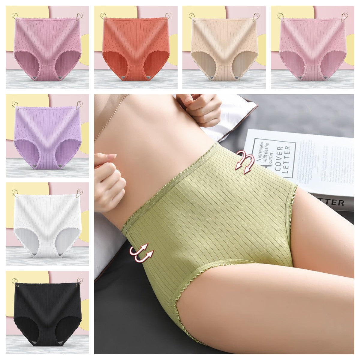 【Kup 8 i otrzymaj 8 gratis】Damska bielizna plus size, wodoodporna, antybakteryjna, z wysokim stanem