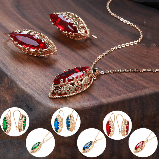 💎【Cumpărați 1 obțineți 1】Set de colier și cercei cu pietre prețioase, cu inimă deschisă, în formă de trifoi cu patru foi, la modă