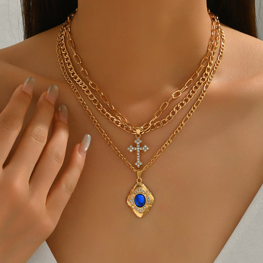 ✨🔥 Colier pătrat cu piatră prețioasă albastră New niche