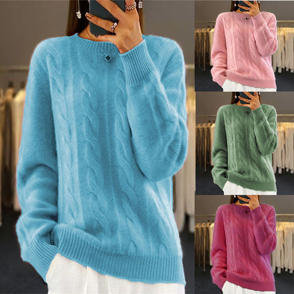 2025 toamna și iarna nou gât rotund gât solid culoare retro twist pulover pulover pulover tricot pulover