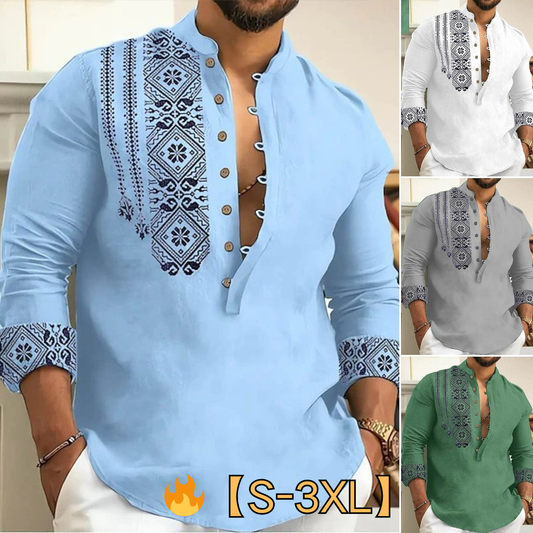 🥰Nowe letnie modne koszule męskie europejskie i amerykańskie, stójka, modne półotwarte kardigany, wzory, swobodne i uniwersalne