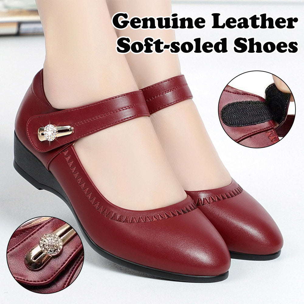 👡【35-41】Piele moale talpă moale toc pană anti-alunecare pantofi din piele pentru mamă