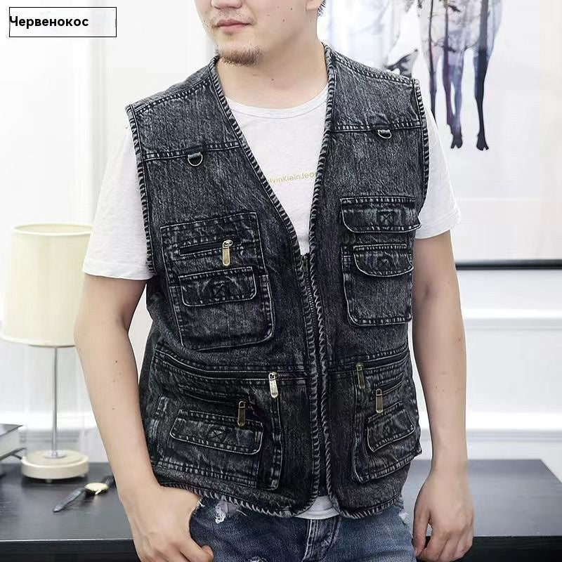 🔥【Nowa kolekcja -50%】Męska dżinsowa kamizelka z wieloma kieszeniami 【XL–7XL】 – Wytrzymała, przewiewna i wygodna