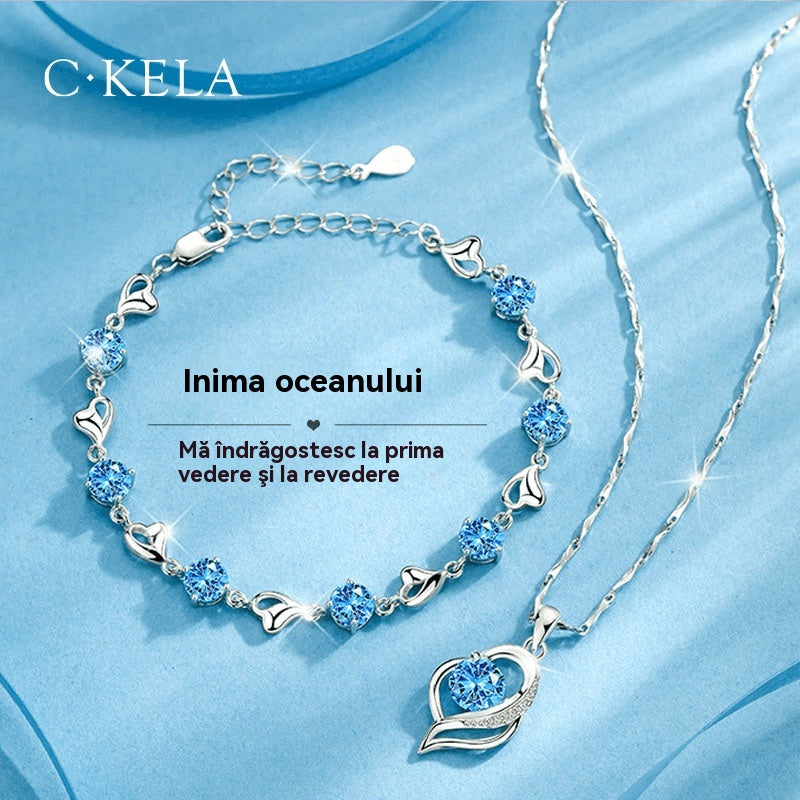 ✨💎💎Serce oceanu 925 srebro bransoletka + naszyjnik zestaw