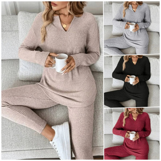 【S-3XL】Ženski ležerni plišani rebrasti top dugih rukava i tajice