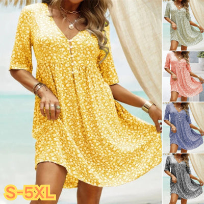 Darmowa dostawa🔥👗【S-3XL】Nowa sukienka w kwiaty z dekoltem w serek i krótkim rękawem