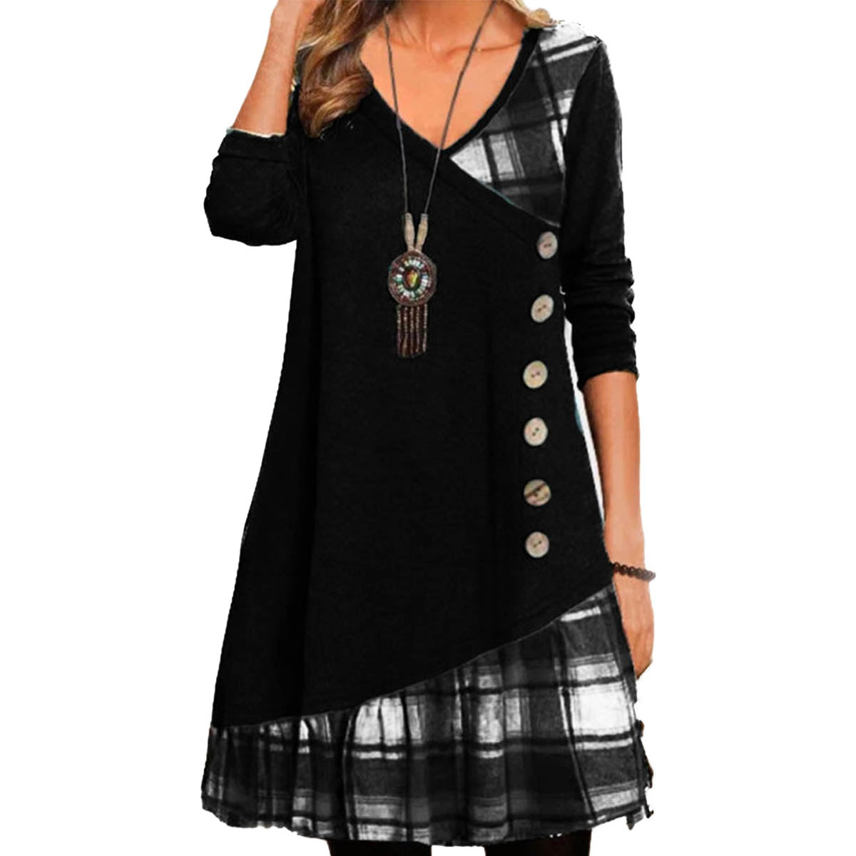 👗Ženska ležerna haljina s dugim rukavima i kontrastnim detaljima