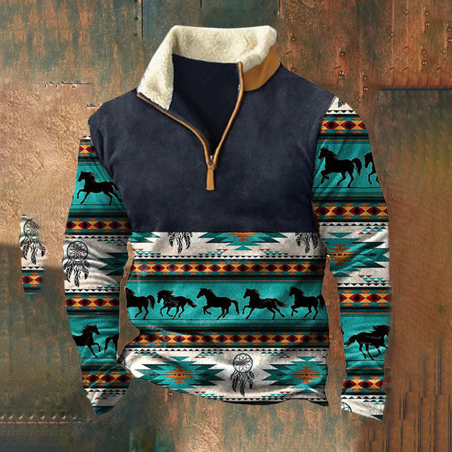 【S-4XL】2025 Есенно-зимен мъжки моден, топъл пуловер с дълъг ръкав и 3D щампа