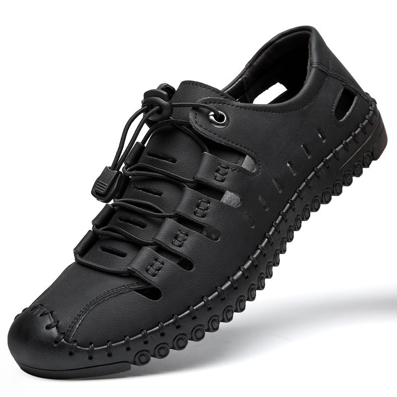 🌟 【39-44】Męskie, skórzane, letnie, zamknięte sandały plażowe z wydrążonymi palcami👞✨