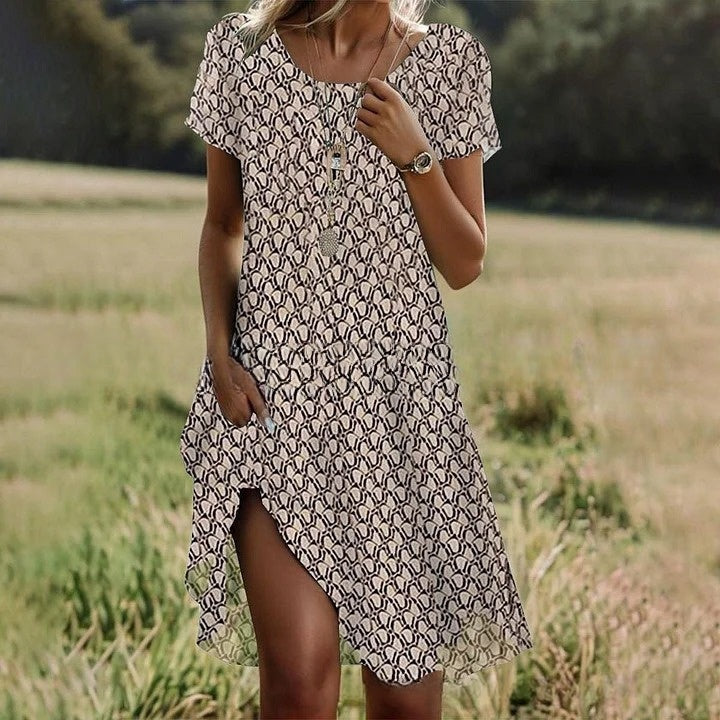 💖【S-3XL】👗2025 nowa sukienka na co dzień z okrągłym dekoltem i nadrukiem na wiosnę i lato
