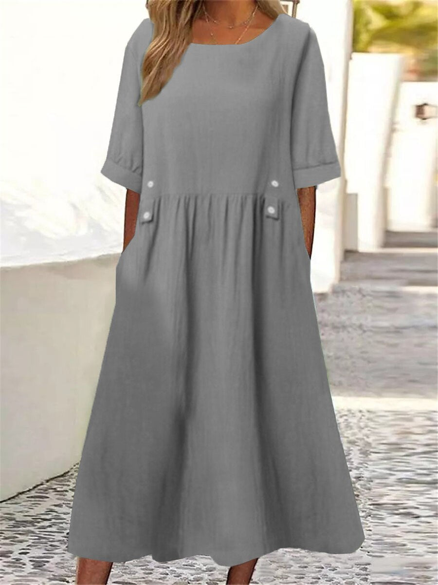 【S-3XL】Rochie de damă vintage din bumbac cu gâtul rotund 