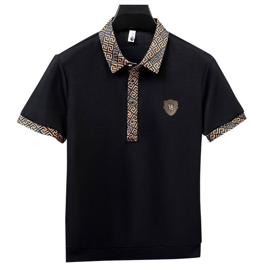 【🔥Promoție fierbinte】👕‍♂️ Tricou polo elegant cu rever pentru bărbați - negru classic cu broderie rafinată 