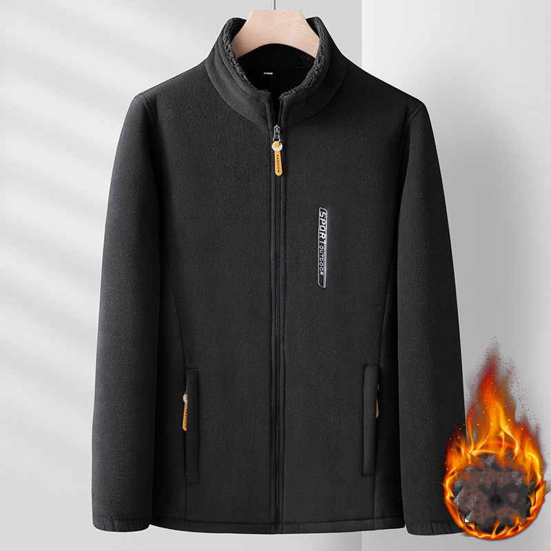 Męska kurtka polarowa (XL-6XL), ze stójką, zapinana na zamek, luźna i wygodna.