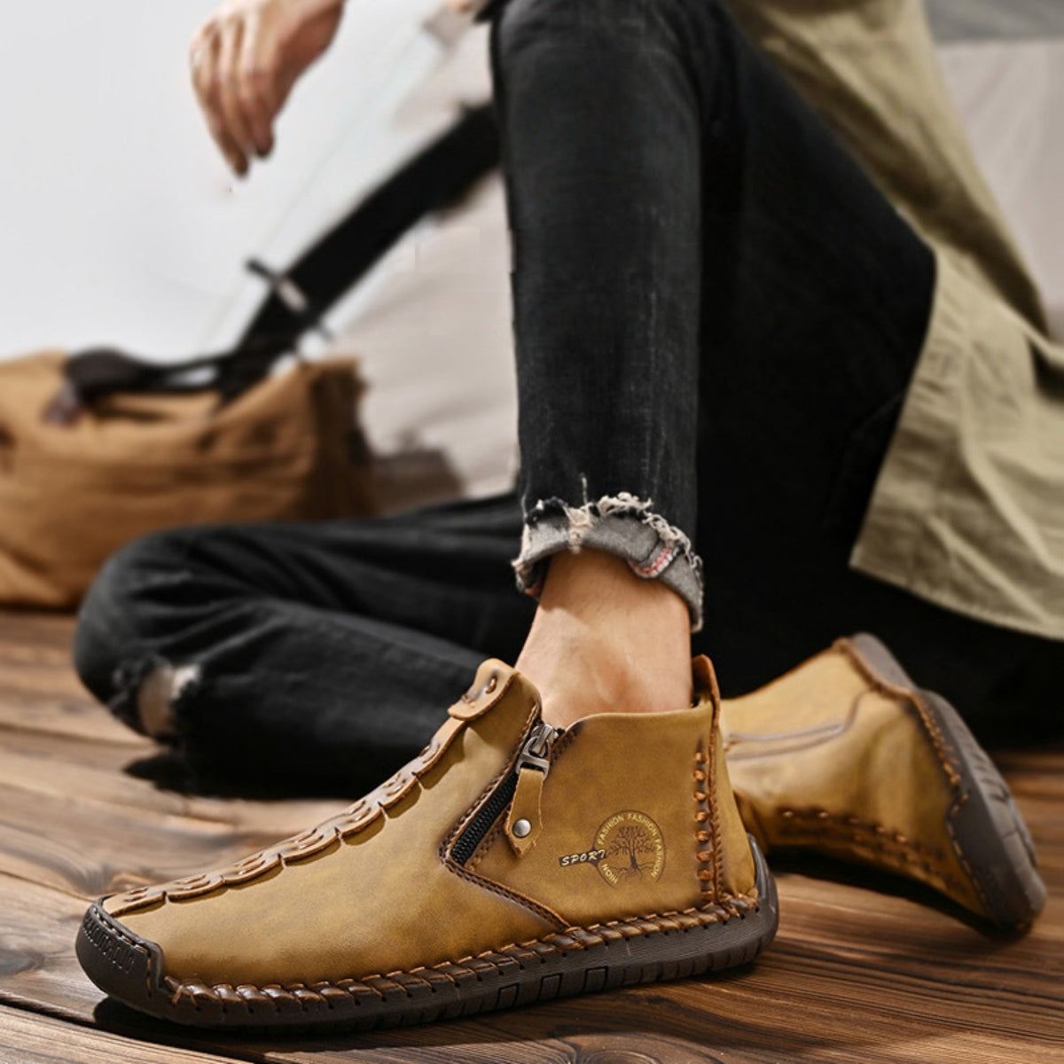 🔥🥾【38-48】Nowe zimowe męskie buty Martin z podszewką z futra i zamkiem błyskawicznym