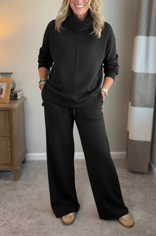 🍂🐏Novi zimski kvalitetni ženski casual set, minimalistički pulover s visokim vratom + ravne casual hlače🔥