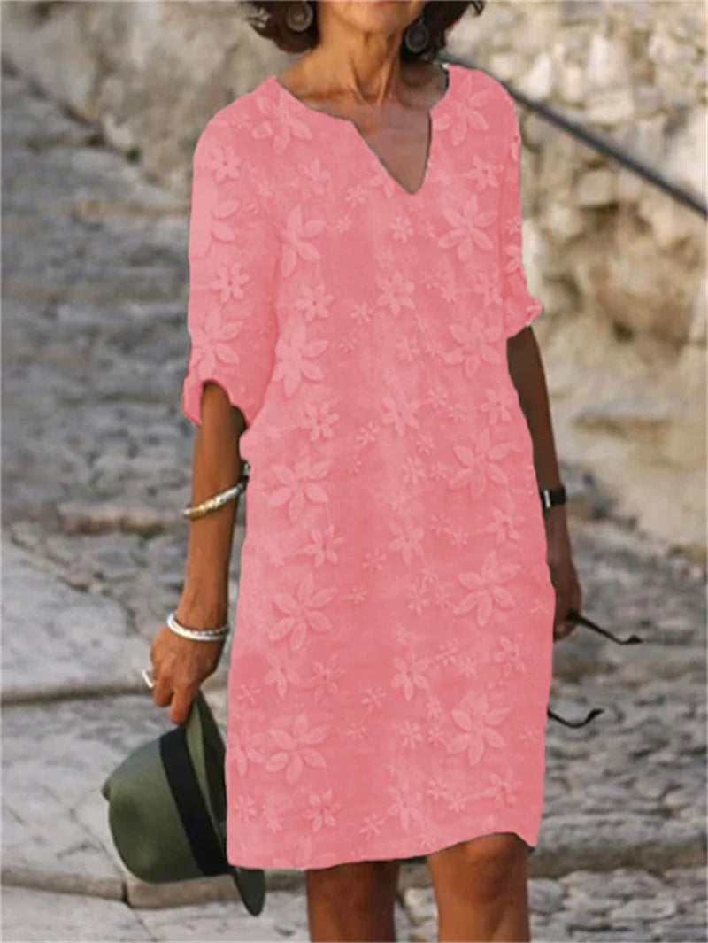 🌸👗【S-5XL】【🔥Reducere】Rochie 2025 din bumbac și in cu imprimeu floral – confortabilă și respirabilă