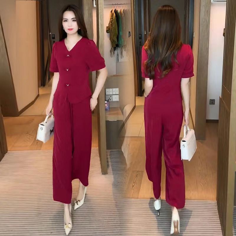 🌸【Top + Spodnie z szerokimi nogawkami】Modny garnitur z lodowego jedwabiu