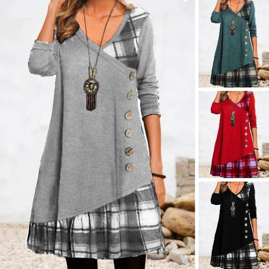 👗Ženska ležerna haljina s dugim rukavima i kontrastnim detaljima