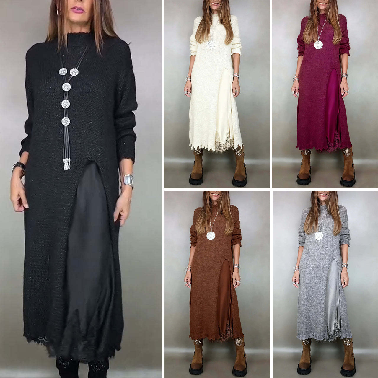 【XS-3XL】 s prorezima, pulover dizajn, dvo-dijelni komplet haljina-pulover s trakicama i prorezom