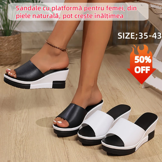 💖【36-43】Damskie sandały na grubej podeszwie, prawdziwa skóra, zwiększające wysokość